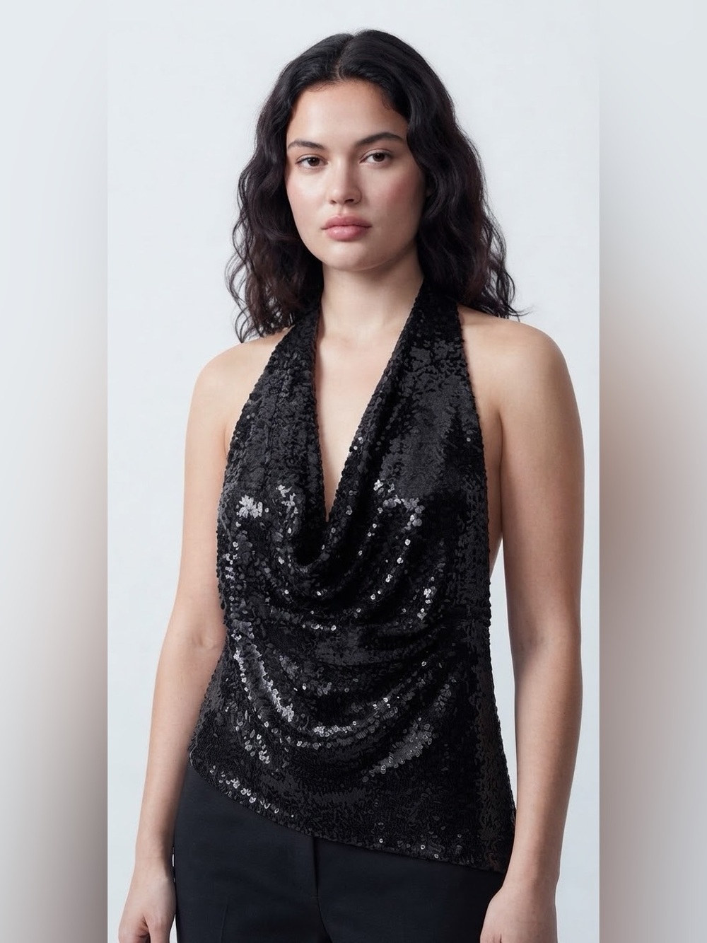 Zara Flocked Burnout Velvet Halter Top